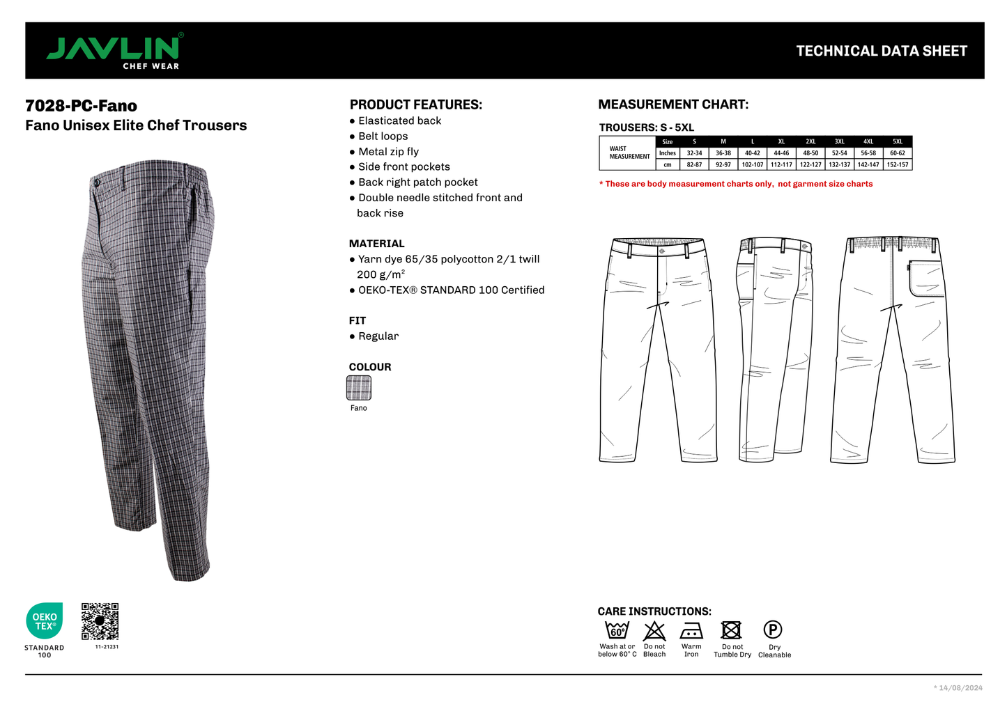 Fano Unisex Elite Chef Trousers