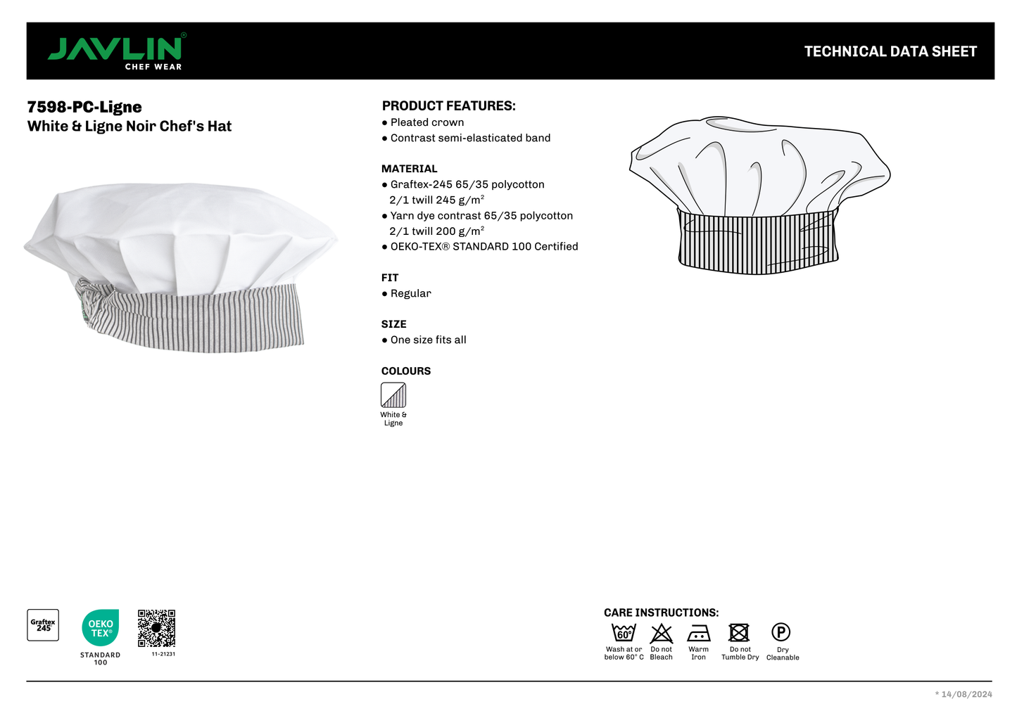 White & Ligne Noir Chefs Hat