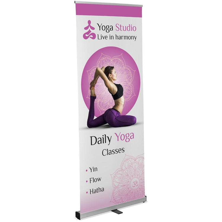 Branded fabric pull-up banner display stand
