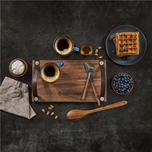 The Farm Style Wooden Tray with Leather Straps