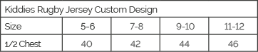 Custom Sublimated Kids Rugby Jersey size guide