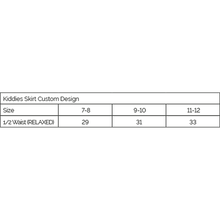 Custom Sublimated Kids Skirt size guide